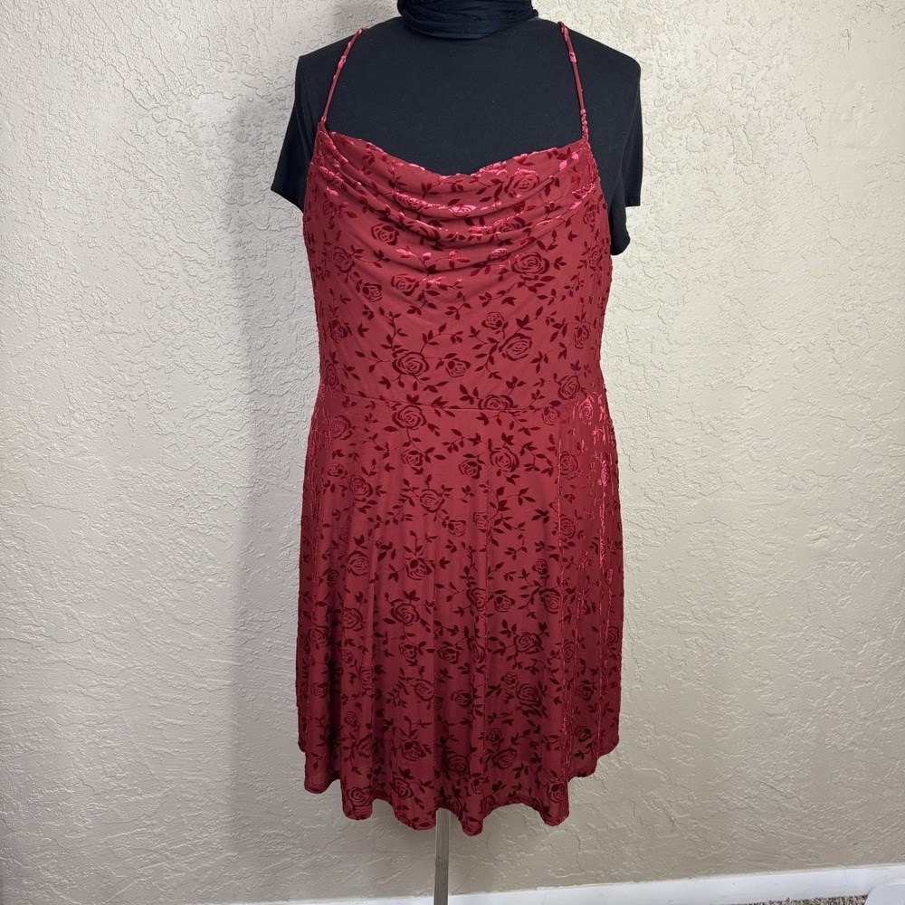 Red Velvet Burnout Slip Dress Y2K Size 2X Fairy Grunge Romantic Whimsigoth Vamp